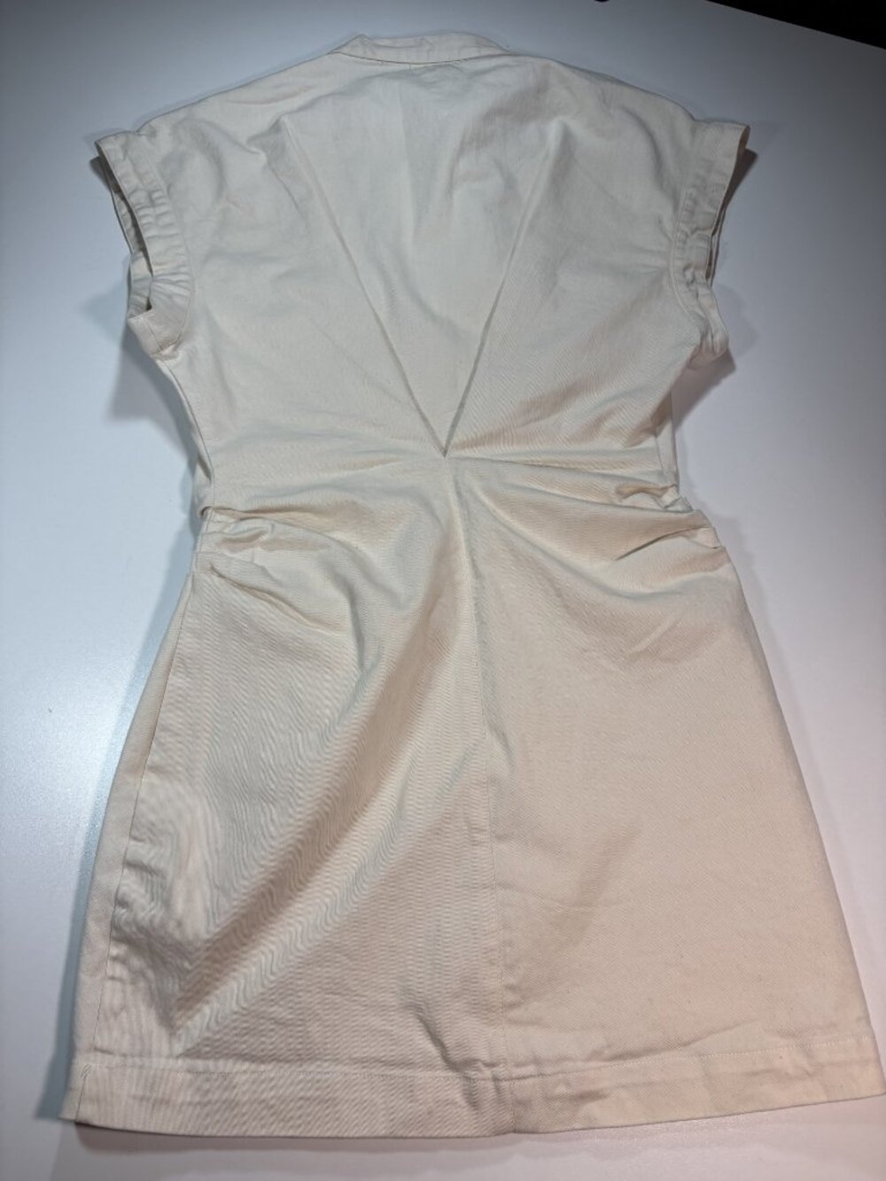 Zara cream utility mini dress ruched waist safari style cotton dress - Picture 3 of 9